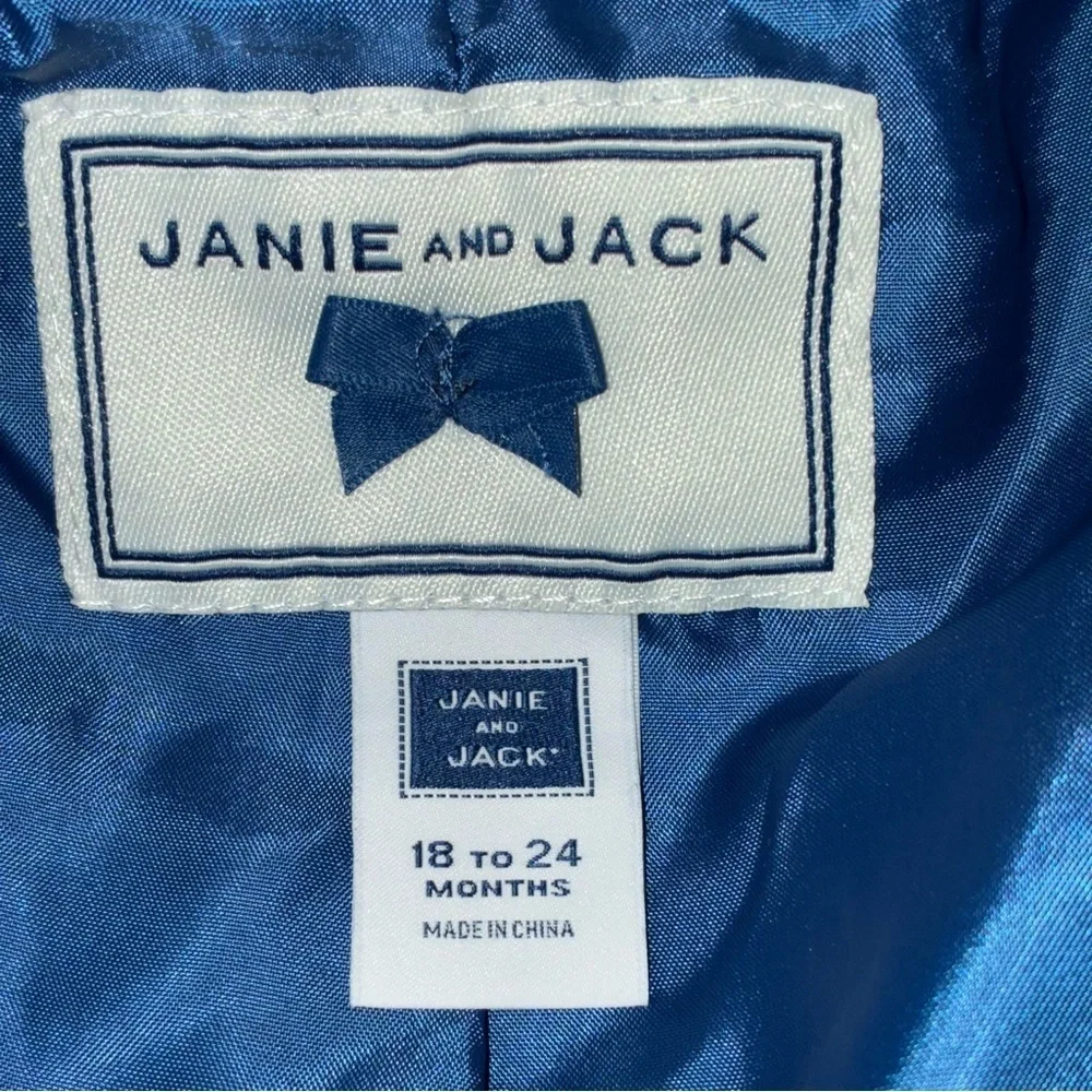 Janie and Jack Faux Fur Floral Coat Jacket Size 18-24 mos Toddler Blue Pink